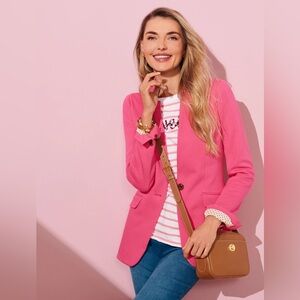 Talbots Easy Knit Twill Barbie Pink Blazer Size 4 Chic Preppy Business Casual